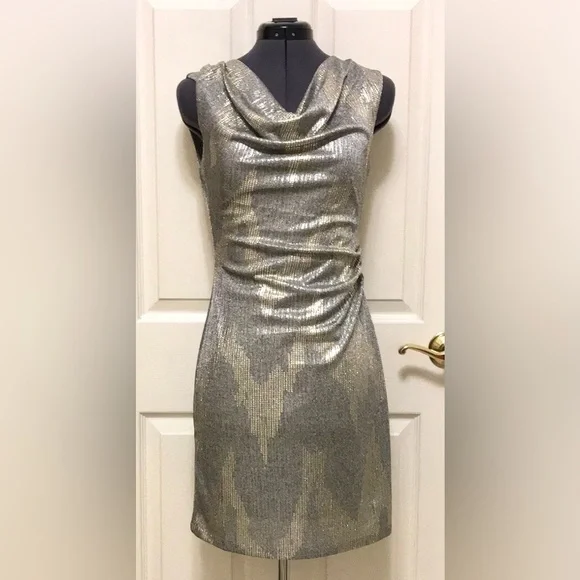 White House Black Market | Dresses | Nwt Whbm Metallic Draped Neck Shift  Dress | Poshmark